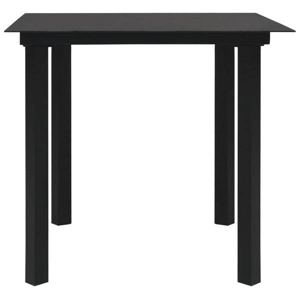 Musta puutarhan ruokapöytä Abbowd 80x80x74cm (teräs ja lasi)