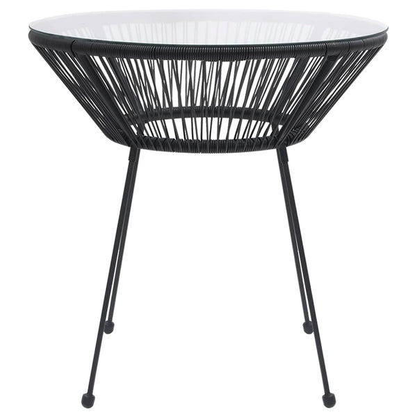 Gartentisch Glendora, Ø 70x74cm, schwarz (Rattan und Glas)