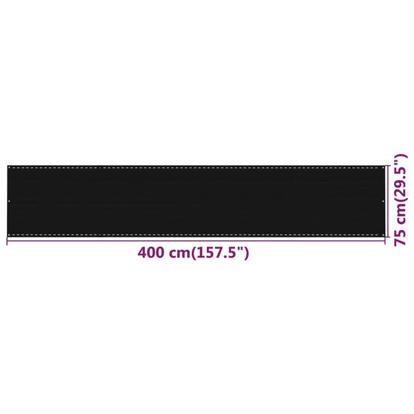 Schwarzer Balkonsichtschutz Bobe 75x400cm (HDPE)