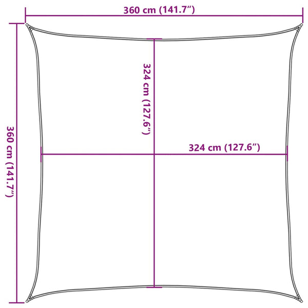 Schwarzes Sonnensegel Huth 3,6x3,6 m (160 g/m² HDPE)