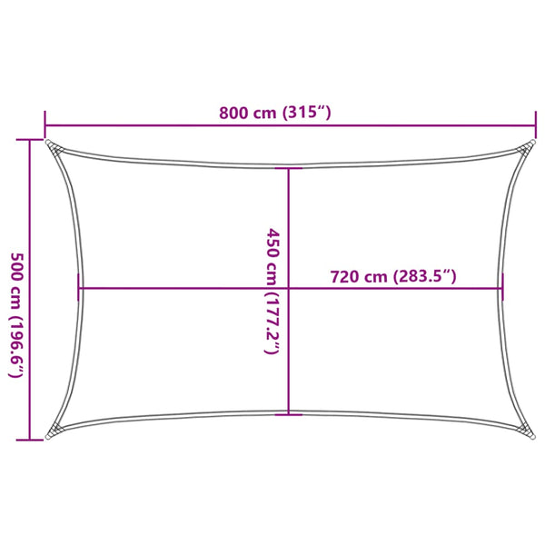 Schwarzes Sonnensegel Cristodora 5x8 m (160 g/m² HDPE)