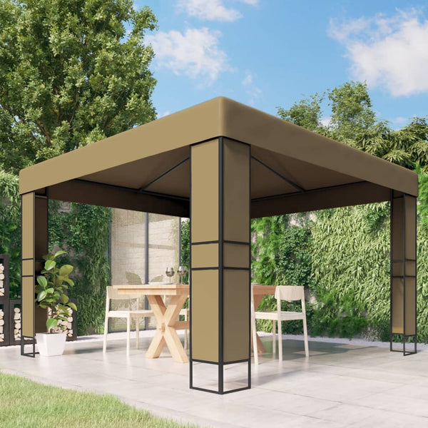 Ruskeanharmaa huvimaja kaksoiskatolla Ghenia 3x3x2,7 m (180 g/m²)