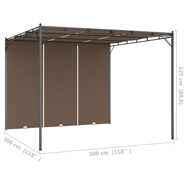 Graubrauner Gartenpavillon mit Seitenwand Dodel 3x3x2,25cm