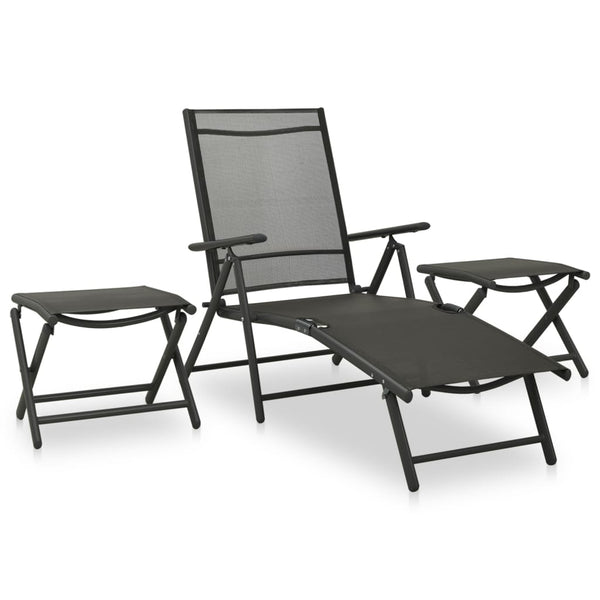 Schwarze 3-teilige Liegestuhl-Garnitur Milinton (Textilene und Aluminium)