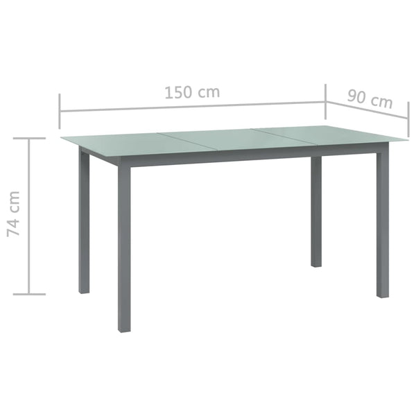 Hellgrauer Gartentisch Gheaja 150x90x74cm (Aluminium und Glas)