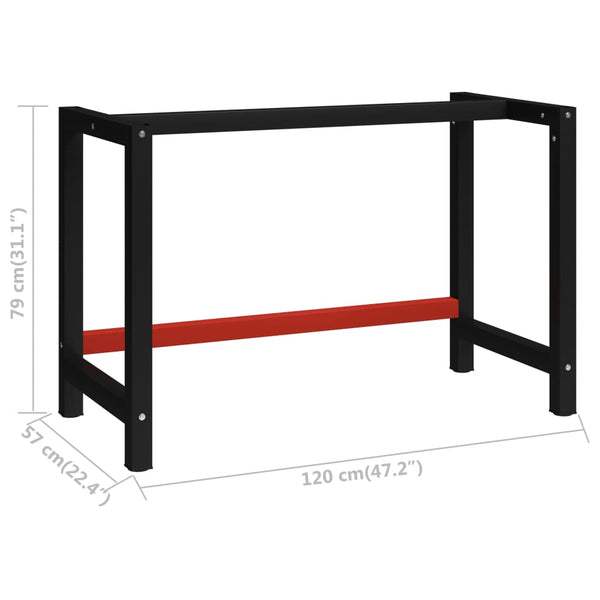 Schwarzes und rotes Schreibtischgestell Metall Bilghi 120x57x79cm