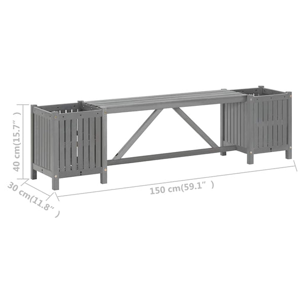 Harmaa puutarhapenkki 2 kukkalaatikolla Minelas 150cm (akaasiapuu)