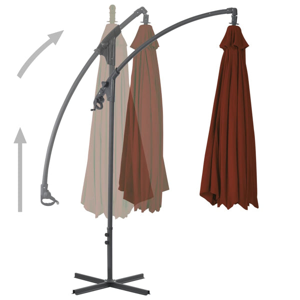 Terracotta Hängender Sonnenschirm mit Stahlmast Iremia 300cm
