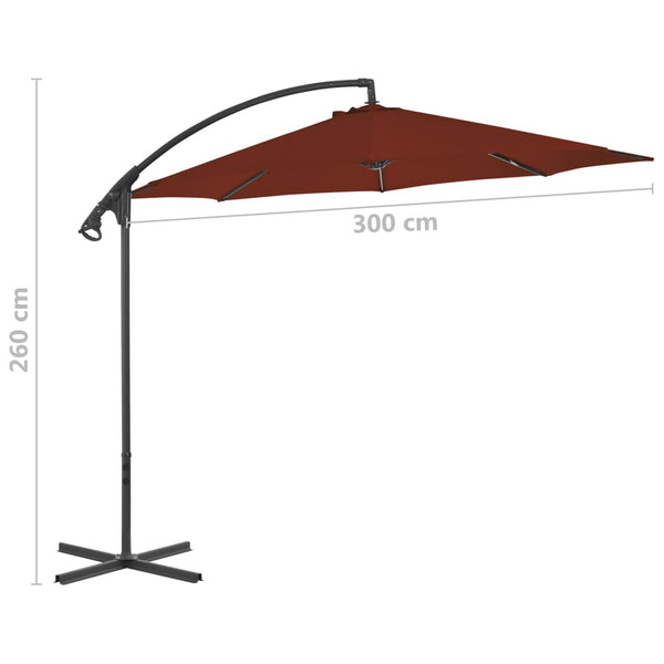 Terracotta Hängender Sonnenschirm mit Stahlmast Iremia 300cm