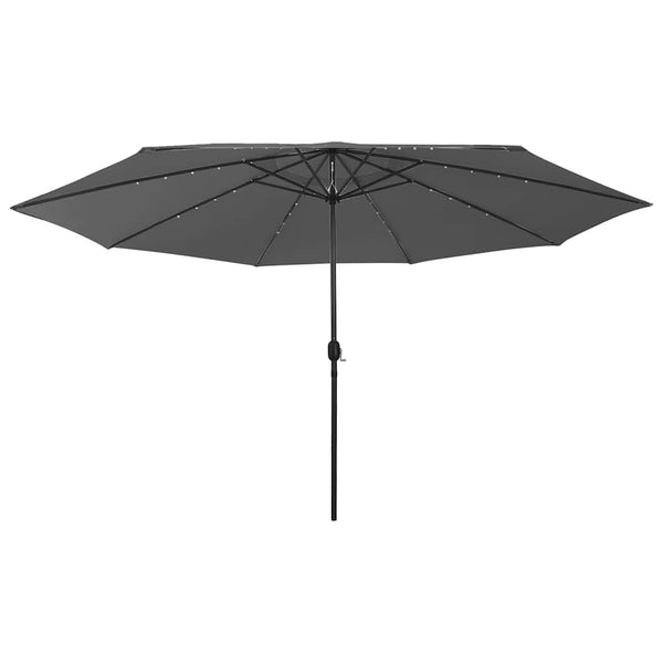 Anthrazitfarbener Sonnenschirm mit LED-Leuchten und Metallstange Lark 400cm