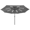 Anthrazitfarbener Sonnenschirm mit LED-Leuchten und Metallstange Lark 400cm
