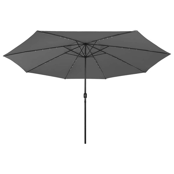 Anthrazitfarbener Sonnenschirm mit LED-Leuchten und Metallstange Lark 400cm