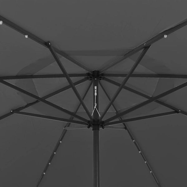 Anthrazitfarbener Sonnenschirm mit LED-Leuchten und Metallstange Lark 400cm