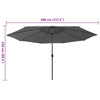 Anthrazitfarbener Sonnenschirm mit LED-Leuchten und Metallstange Lark 400cm