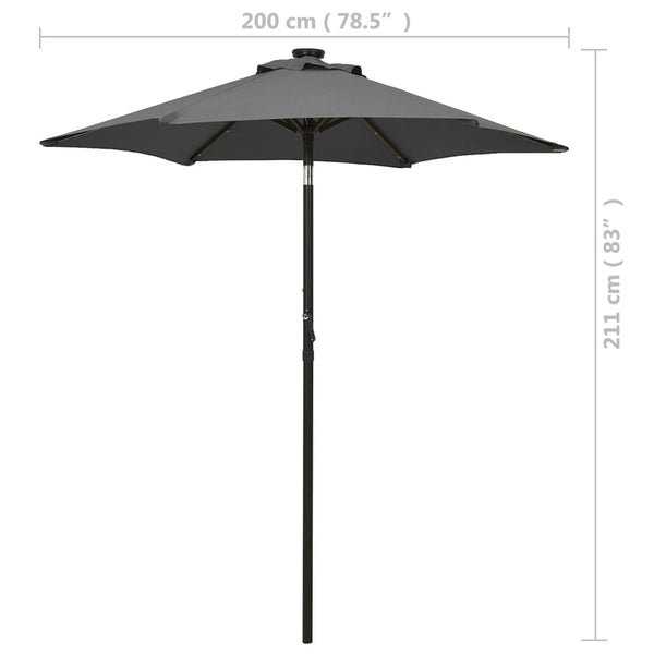 Anthrazitfarbener Sonnenschirm mit LED-Beleuchtung Amry 200x211cm (Aluminium)