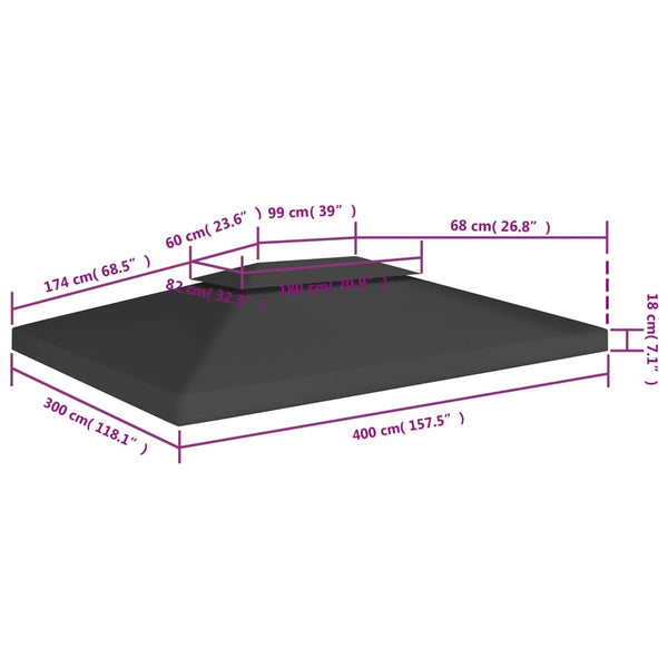 Schwarzes Pavillondach Cicu 4x3 m (2-lagig, 310 g/m²)