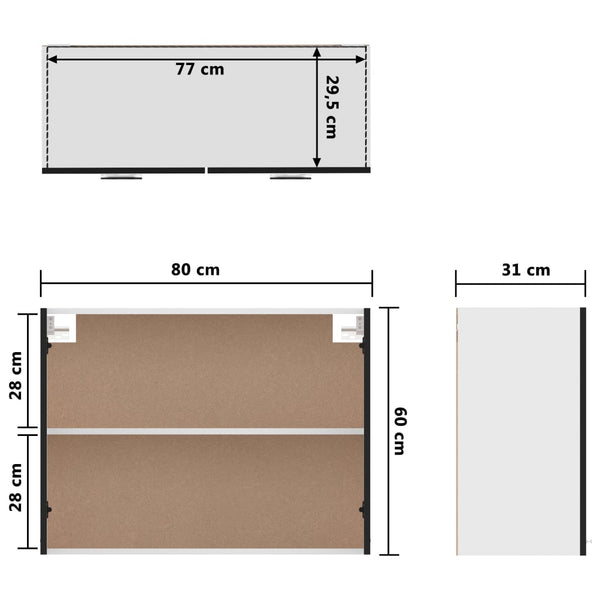 Wandschrank Pompilas Schwarz 80x31x60cm (Holz)