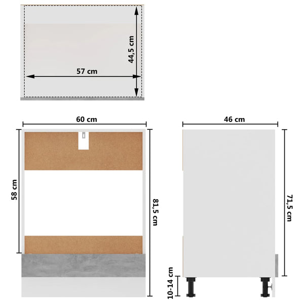 Betongrauer Ofenschrank Pompilas 60x46x81,5cm (Holz)