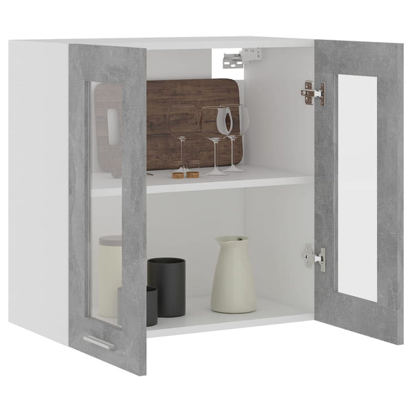 Betongrauer Wandschrank mit Glas Pompilas 60x31x60cm (Holz)