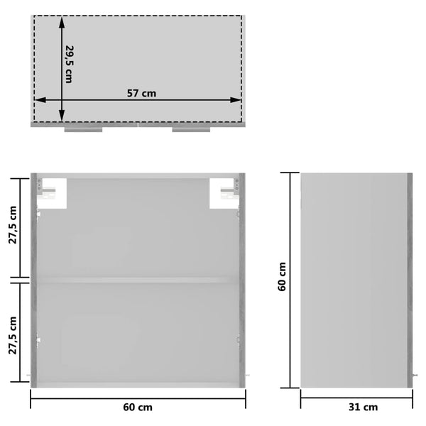 Betongrauer Wandschrank mit Glas Pompilas 60x31x60cm (Holz)