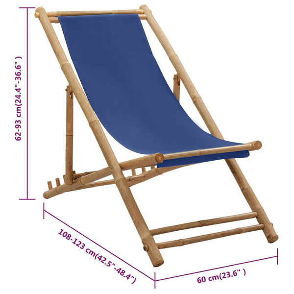Marineblauer Deckchair aus Bambus und Stoff Mocanel