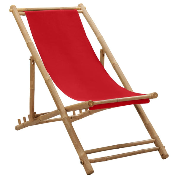 Roter Deckstuhl Bambus und Stoff Mocanel