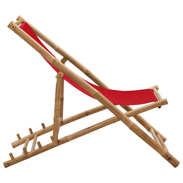 Roter Deckstuhl Bambus und Stoff Mocanel