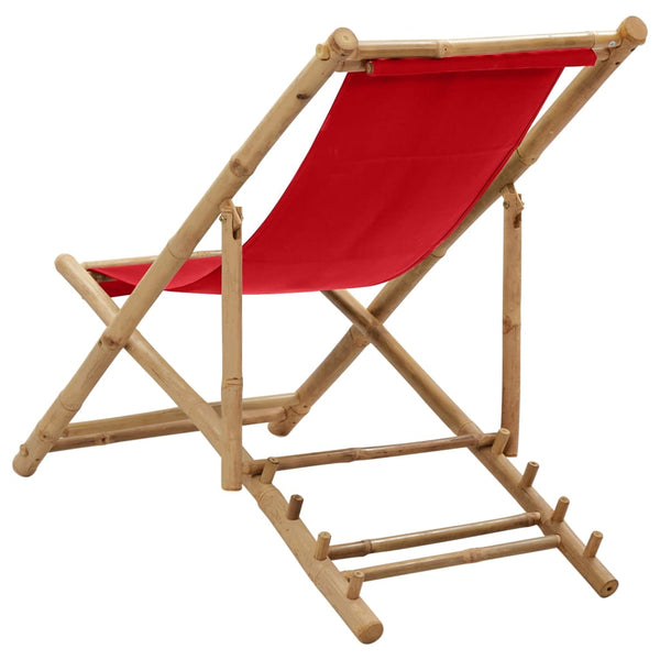 Roter Deckstuhl Bambus und Stoff Mocanel