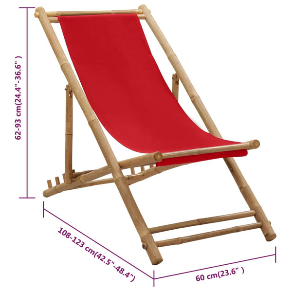 Roter Deckstuhl Bambus und Stoff Mocanel