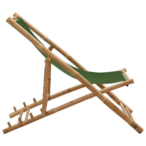Grüner Deckstuhl Bambus und Stoff Mocanel