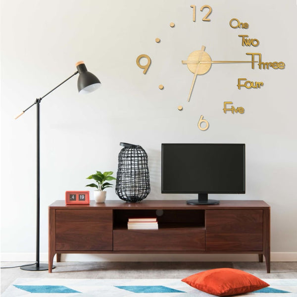 Goldene 3D-Wanduhr, modernes Design, Elene 100cm (XXL)