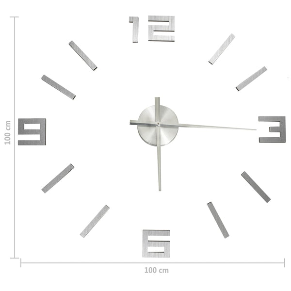 Silber 3D-Wanduhr modernes Design Rufus 100cm (XXL)
