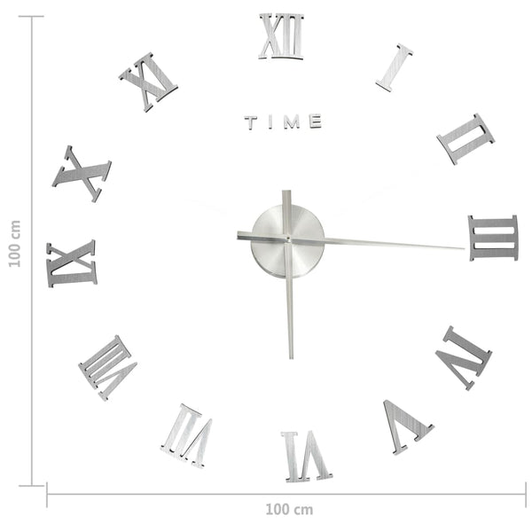 Silberne 3D-Wanduhr, modernes Design Milodita 100 cm (XXL)