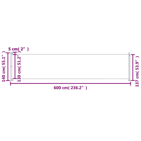 Grauer versenkbarer Terrassen-Seitenmarkise SNR 140x600cm