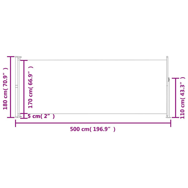 Schwarze einziehbare Seitenmarkise für Terrassen, SNR 180x500cm