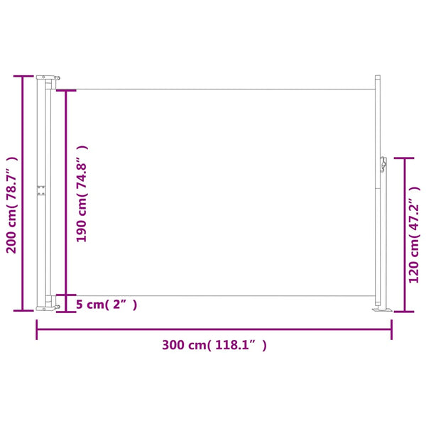 Cremefarbene ausziehbare Terrassenseitenmarkise SNR 200x300cm