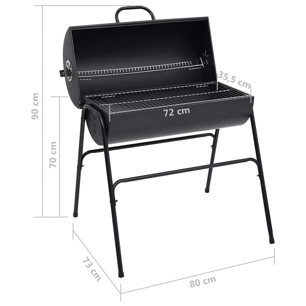 Schwarzer Fassgrill Adamia 80x95x90cm (mit 2 Grillrosten, Stahl)
