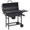 Schwarzer Fassgrill auf Rädern und mit Ablagen Serbanescu 115x85x95cm (Stahl)