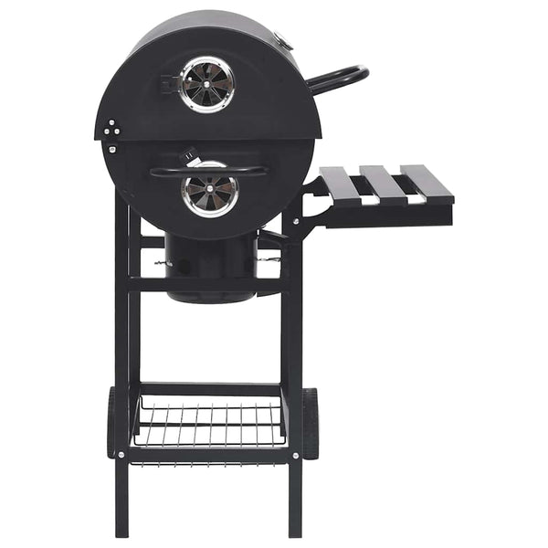 Schwarzer Fassgrill auf Rädern und mit Ablagen Serbanescu 115x85x95cm (Stahl)
