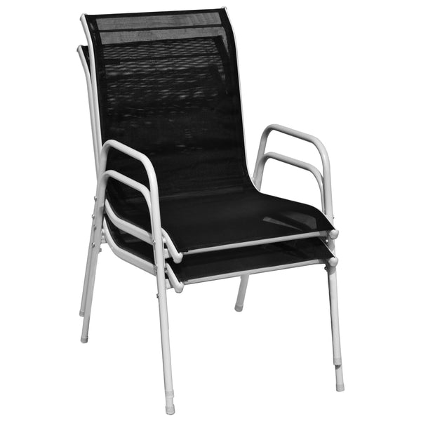 Verturica Modell Stapelbare schwarze Gartenstühle (2 Stück, Stahl und Textilene)