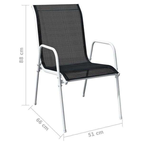 Verturica Modell Stapelbare schwarze Gartenstühle (2 Stück, Stahl und Textilene)