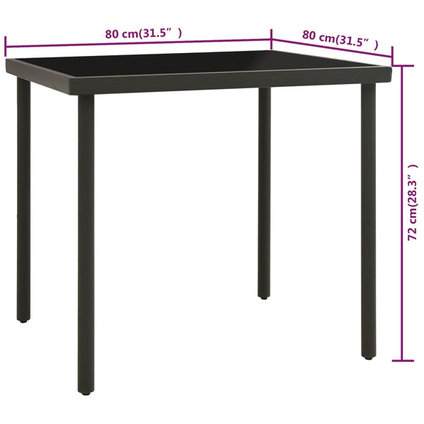 Anthrazitfarbener Gartentisch Susana 80x80x72cm (Glas und Stahl)
