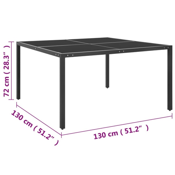 Anthrazit Gartentisch Diamantina 130x130x72cm (Stahl und Glas)