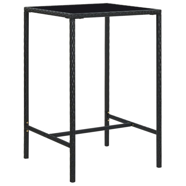 Schwarzer Garten-Stehtisch Lani 70x70x110cm (Polyrattan und Glas)