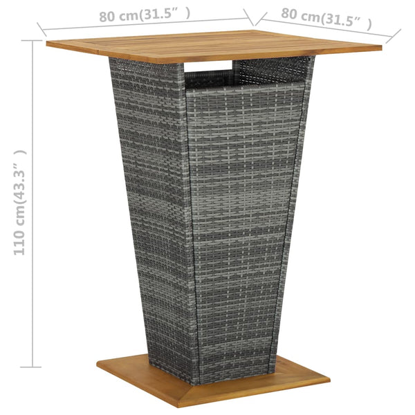 Grauer Bartisch Toderel 80x80x110cm (Polyrattan und Akazienholz)