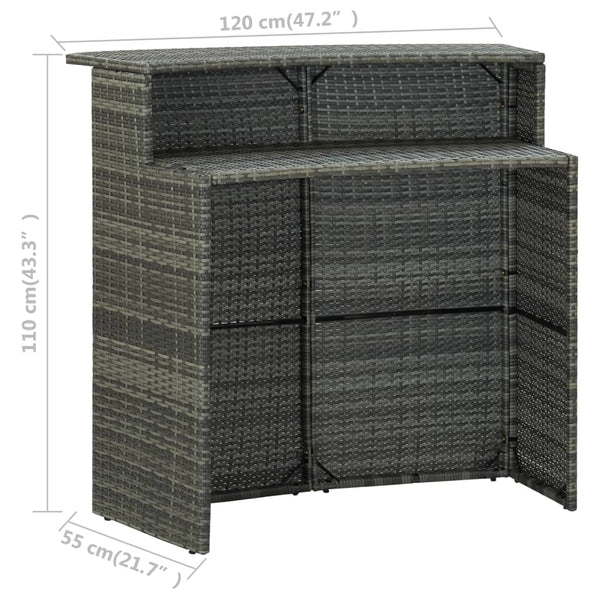 Grauer Gartenbartisch French 120x55x110cm (Polyrattan)