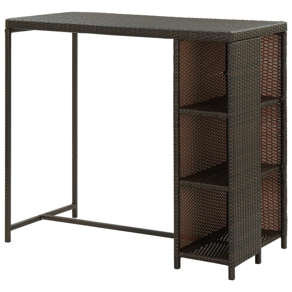 Brauner Stehtisch mit Ablage Maran 120x60x110cm (Polyrattan)
