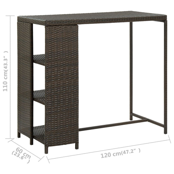 Brauner Stehtisch mit Ablage Maran 120x60x110cm (Polyrattan)