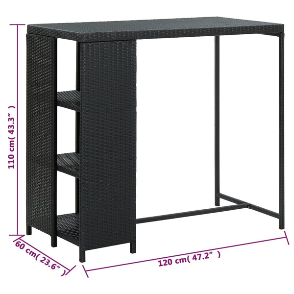 Schwarzer Bartisch mit Ablage Maran 120x60x110cm (Polyrattan)