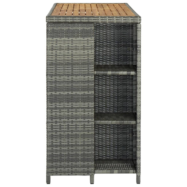 Bartisch mit Mara-Ablage in Grau 120x60x110cm (Polyrattan)